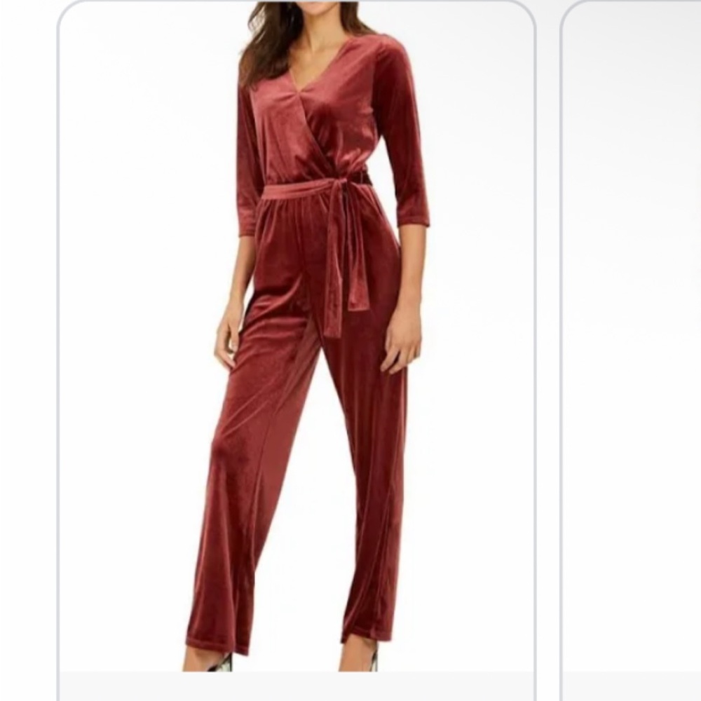 NY Collection Faux Wrap Velvet Jumpsuit